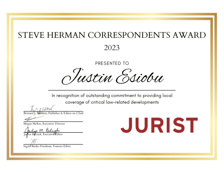 Студент юридичного факультету Каразінського університету отримав Премію кореспондентів імені Стива Хермана від JURIST